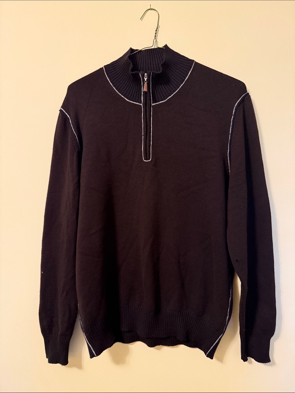 Gran Sasso Black Half-Zip Sweater with Contrast Stitching
